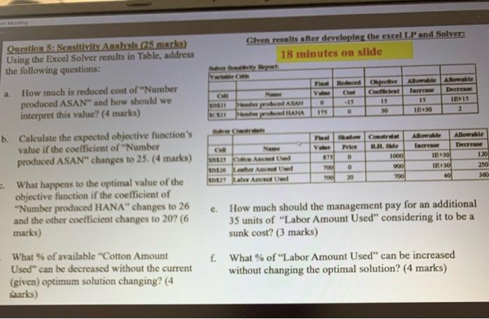 Question 5: Sensitivity Analysis (25. marks)