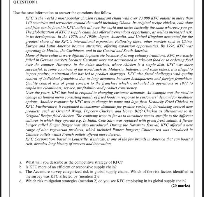 QUESTION 1 Use the case information to answer the