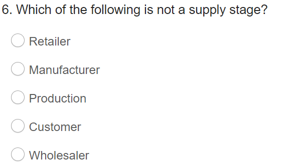 6. Which of the following is not a supply stage?