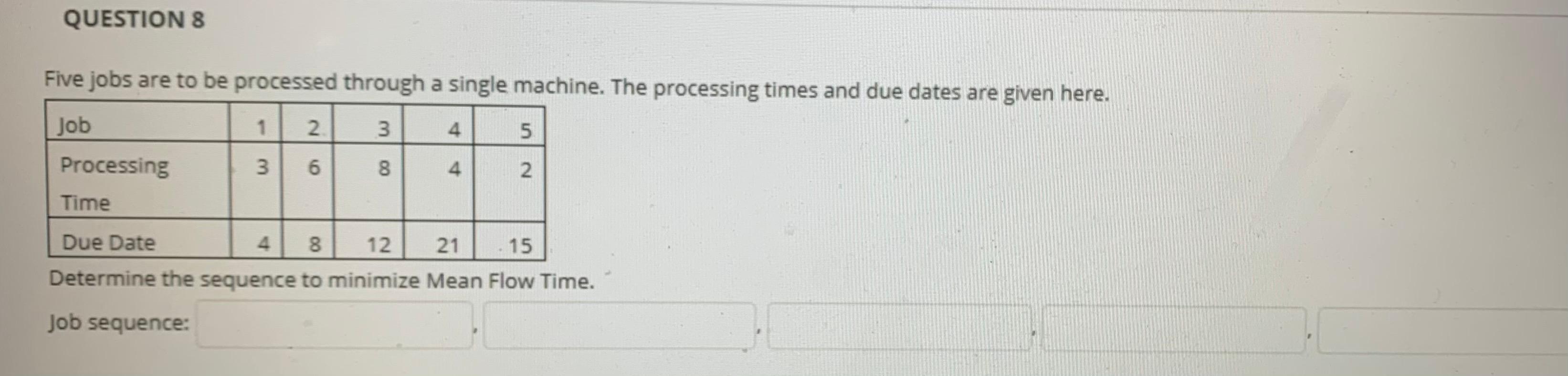 QUESTION 8 Five jobs are to be processed through