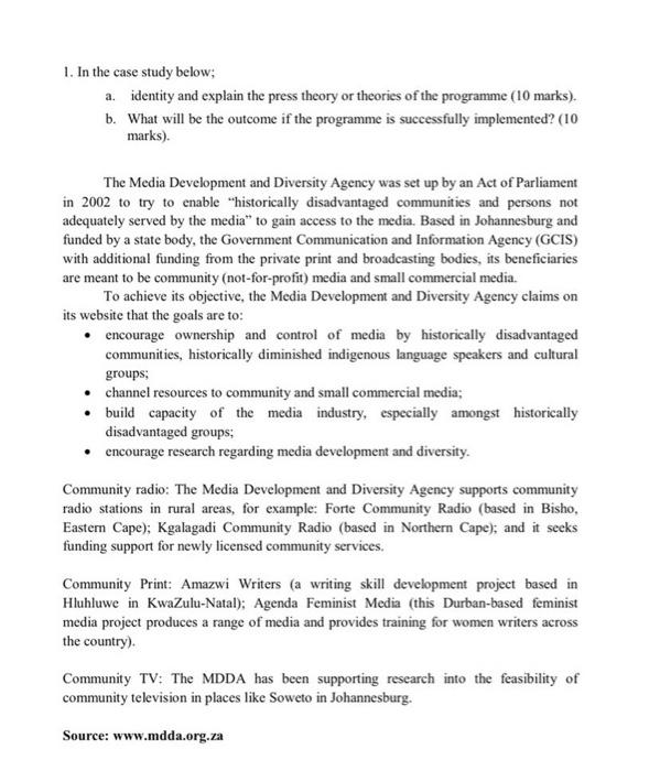 1. In the case study below; a identity and