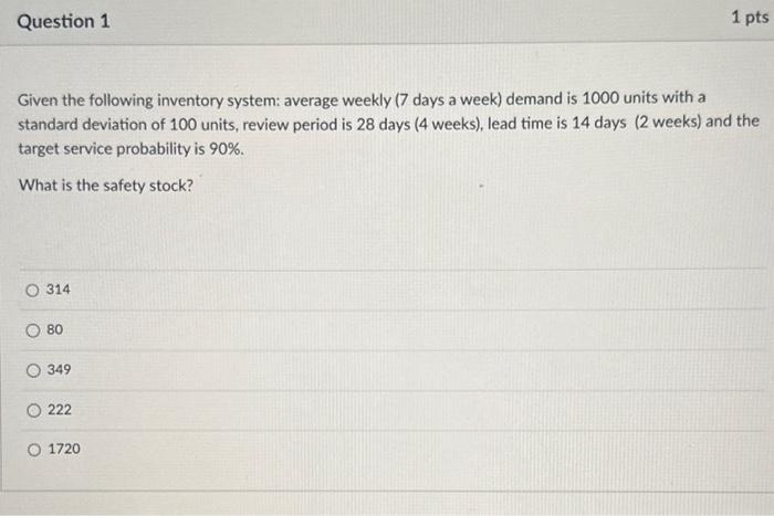 Given the following inventory system: average