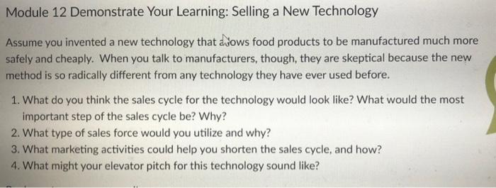 Module 12 Demonstrate Your Learning: Selling a