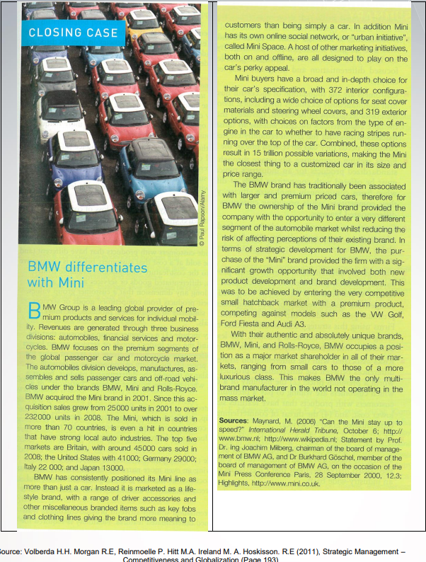 Read the below case BMW Differentiates with Mini,
