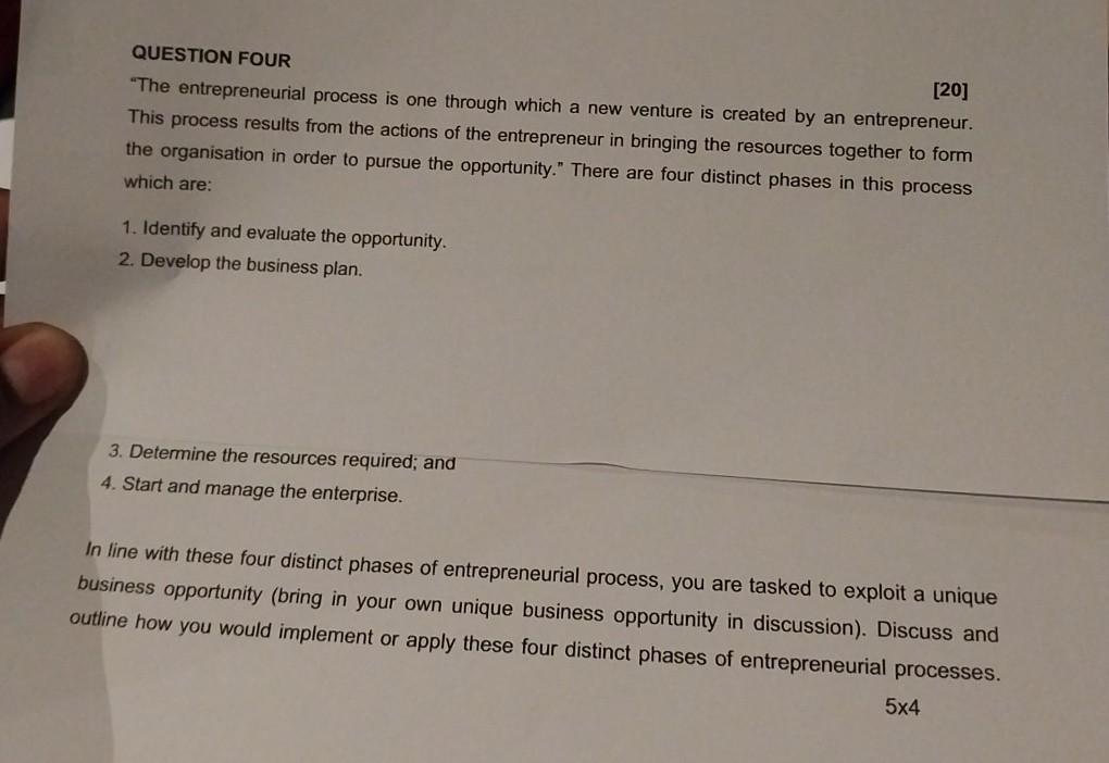 QUESTION FOUR "The entrepreneurial process is one