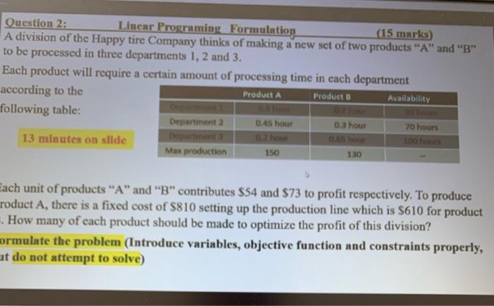 Question 2: Linear Programing Formulation (15