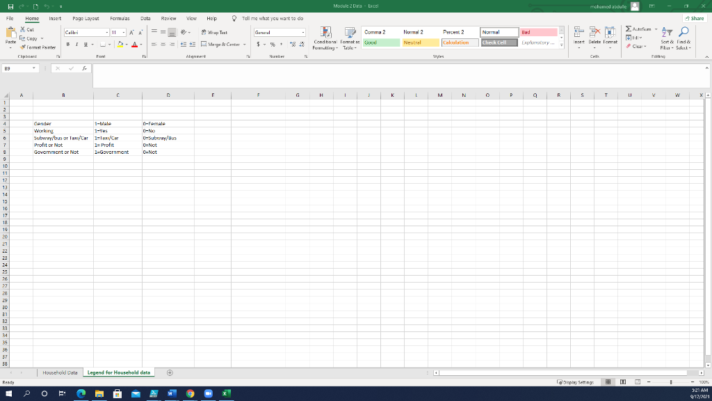 Using the Households Data, perform a correlation