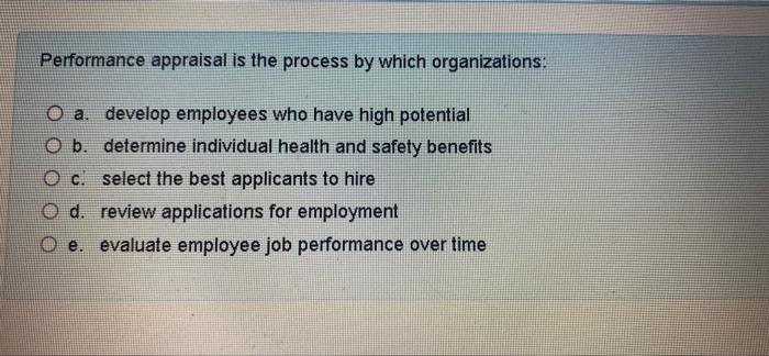 Performance appraisal is the process by which