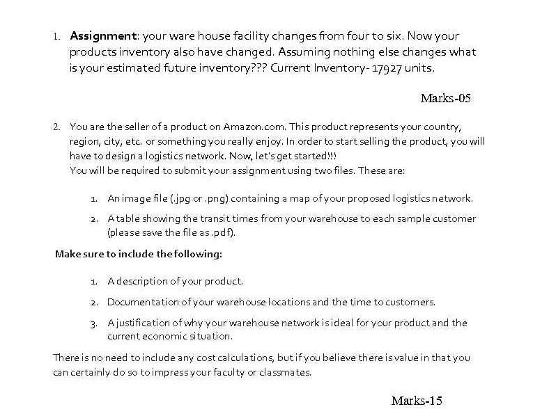1. Assignment: your ware house facility changes