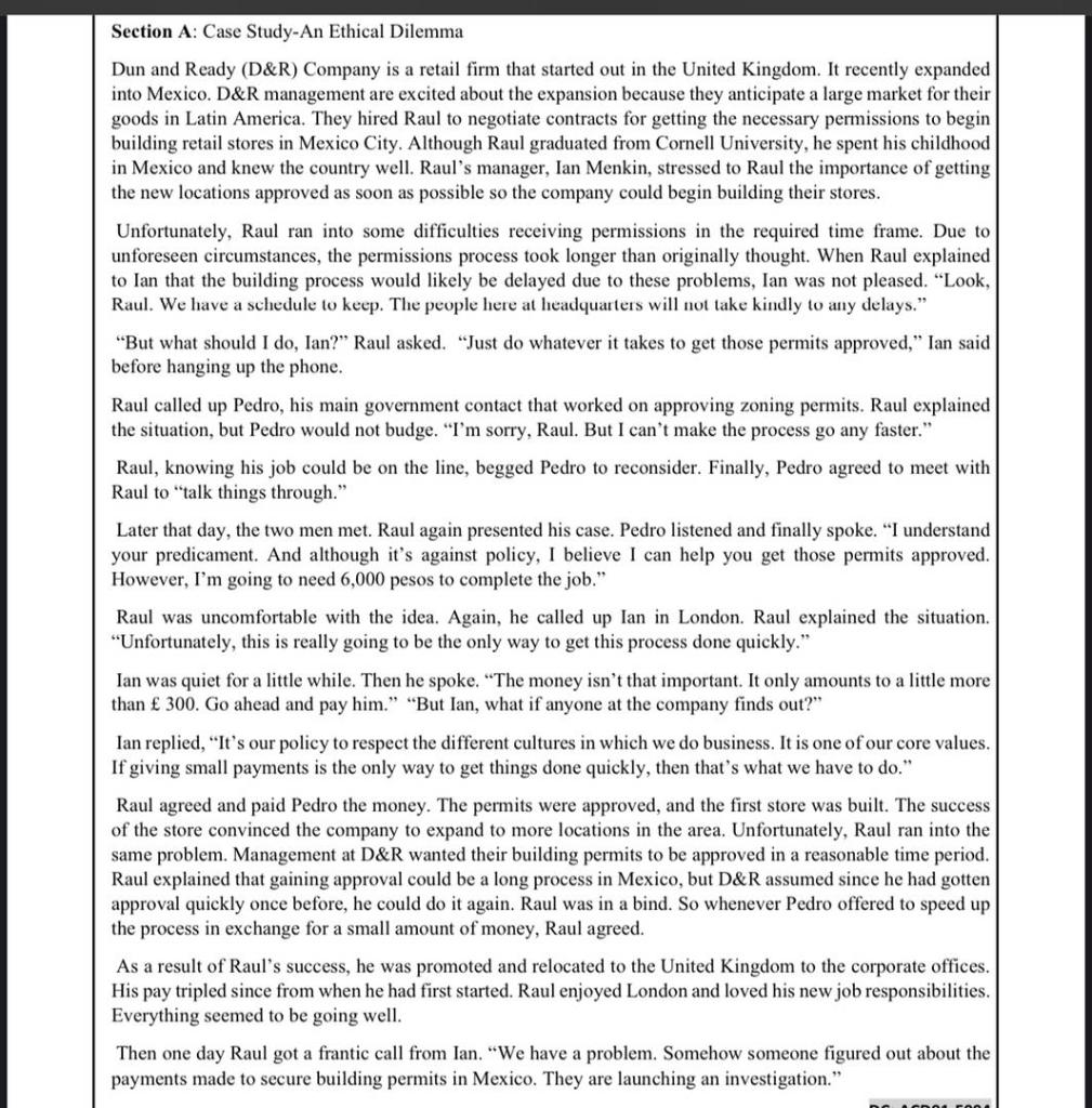 Section A: Case Study-An Ethical Dilemma Dun and