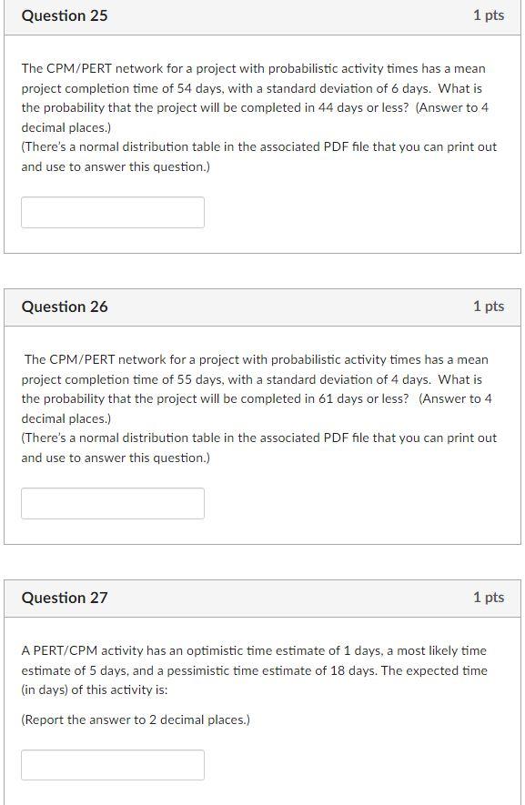 The CPM/PERT network for a project with