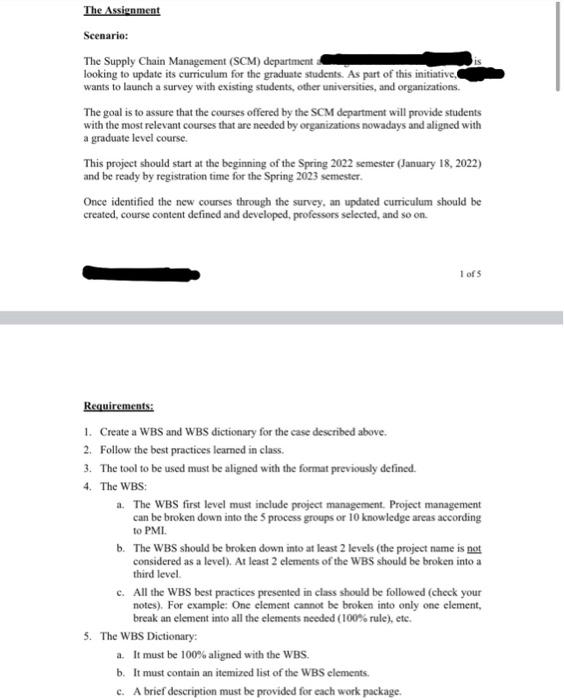 Project Management question The Assignment