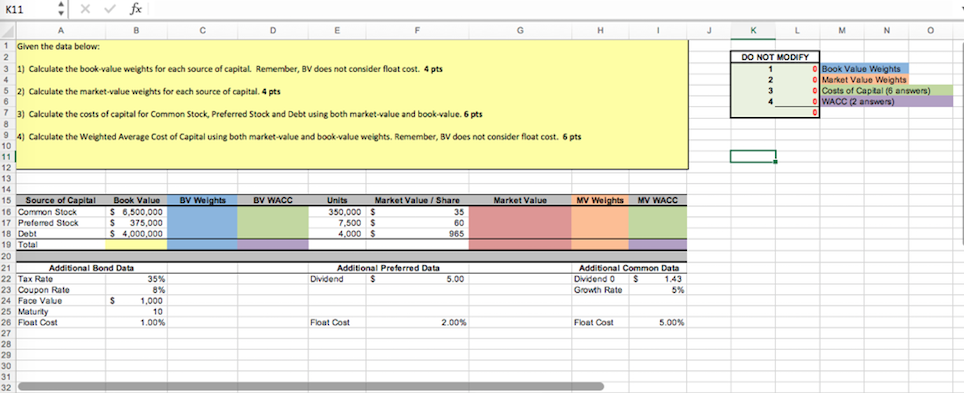 J K L M N o DO NOT MODIFY 1 Book Value Weights 2