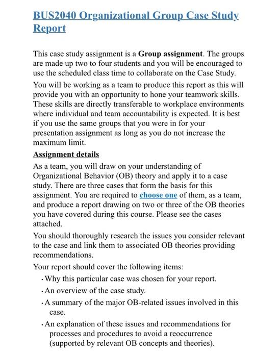 BUS2040 Organizational Group Case Study Report