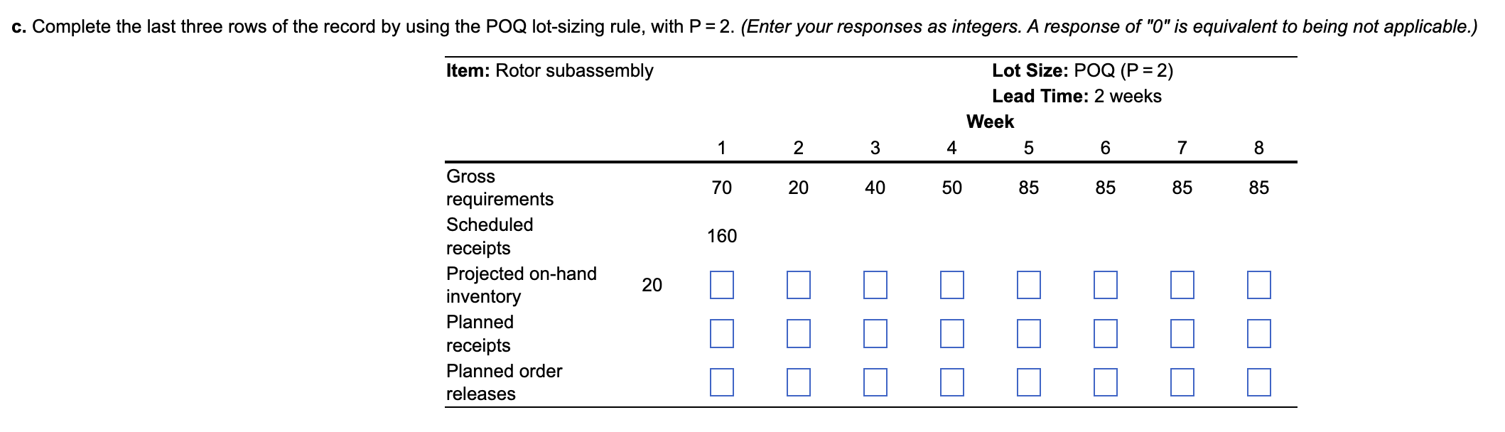 The partially completed inventory record for the