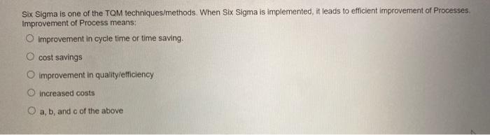 Six Sigma is one of the TQM techniques/methods.