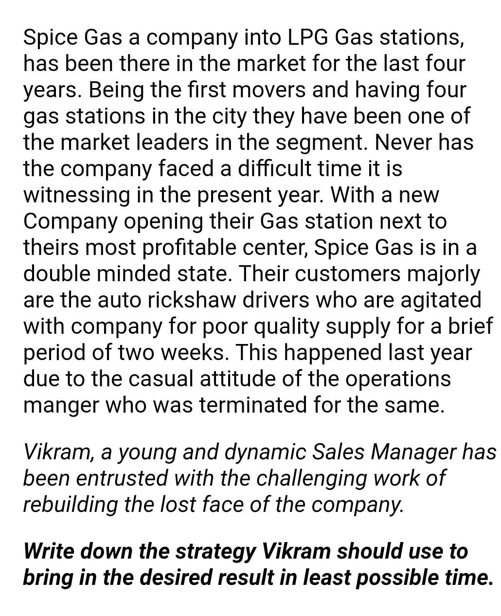 Course: Marketing Management . Spice Gas a