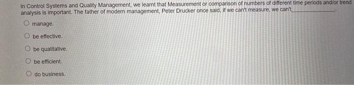 in Control Systems and Quality Management, we