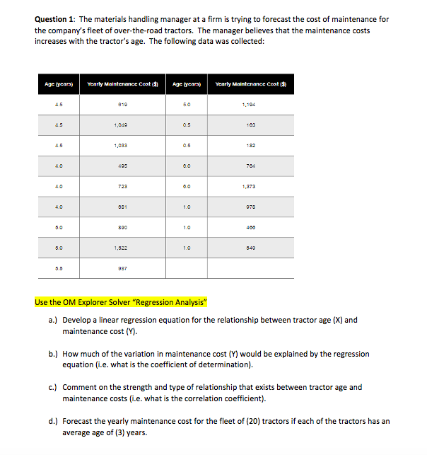 here is the unreadable table Question 1: The