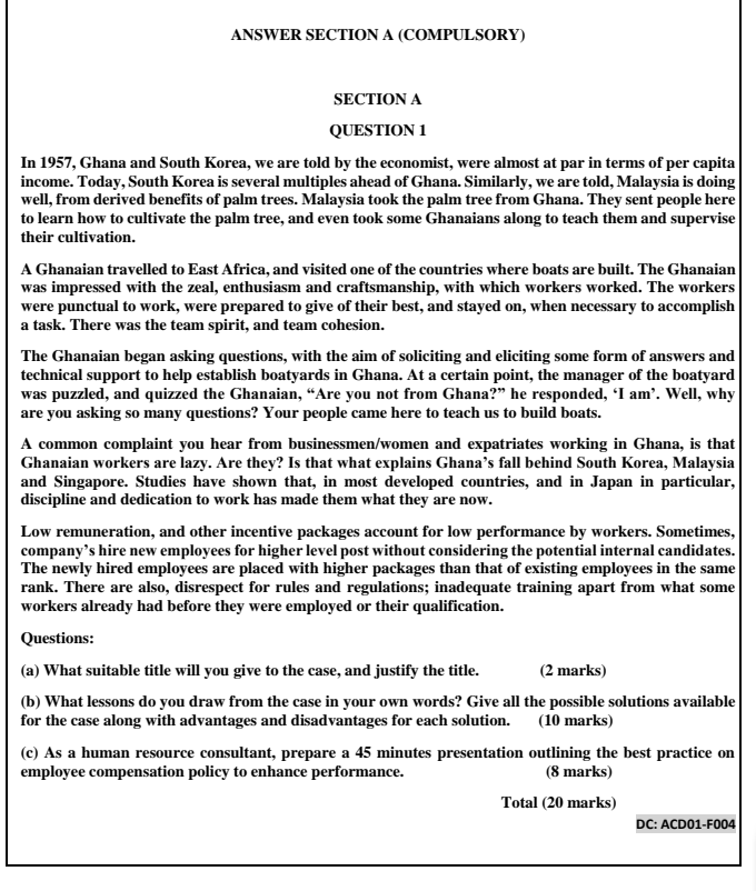 ANSWER SECTION A (COMPULSORY) SECTION A QUESTION