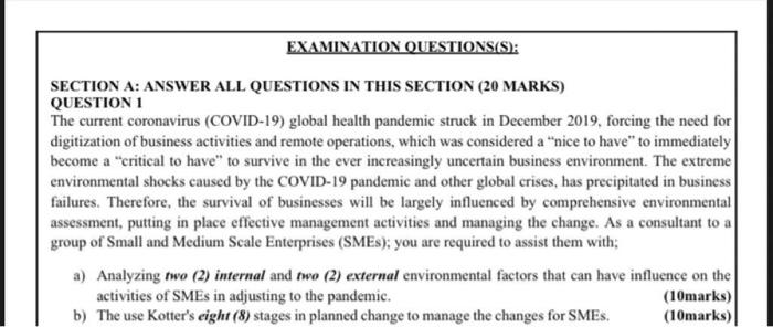 EXAMINATION QUESTIONS(S): SECTION A: ANSWER ALL