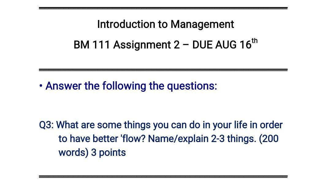 Introduction to Management BM 111 Assignment 2 -