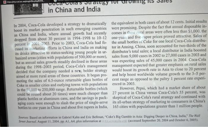 In 2004. Coca-Cola developed a strategy to