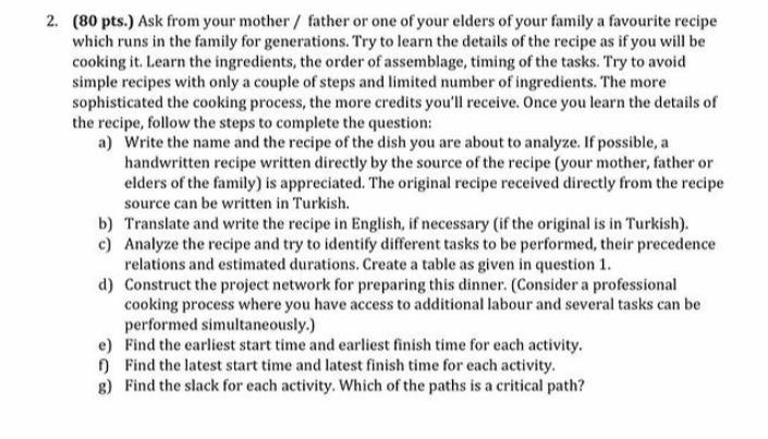 2. (80 pts.) Ask from your mother / father or one