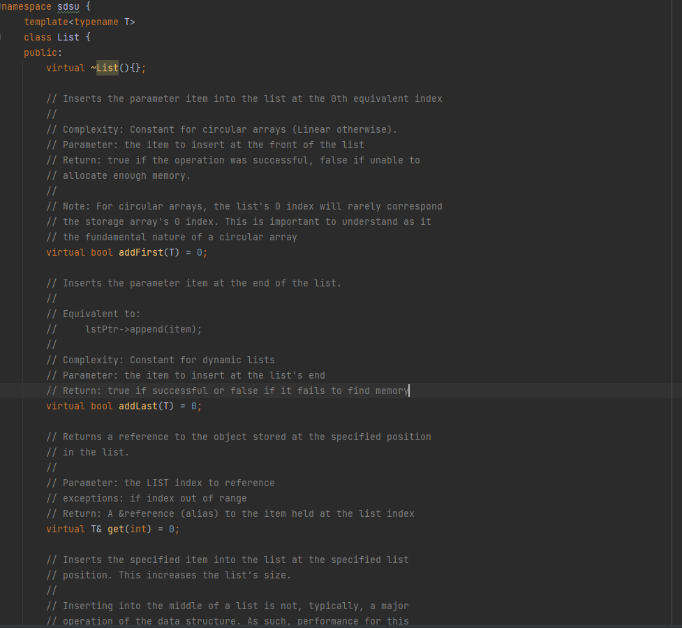 Here is part of the List header file of methods