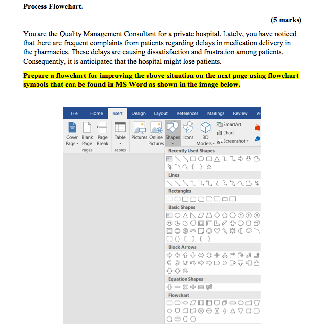 Process Flowchart. (5 marks) You are the Quality