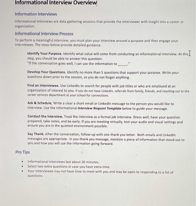 Informational Interview Overview Information