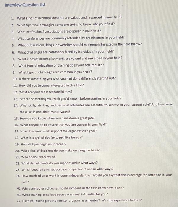 Informational Interview Overview Information