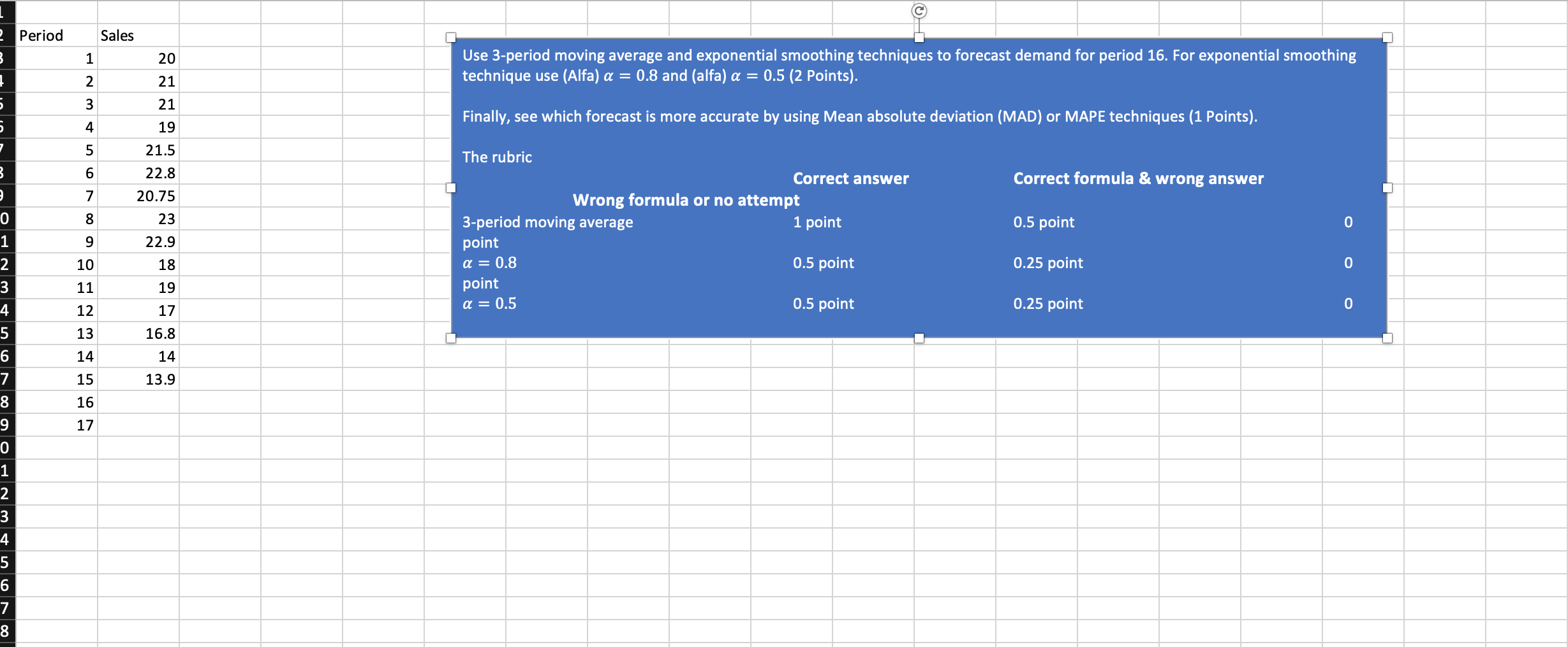 Please Show Excel Solution 2 Period Sales 3 1 20