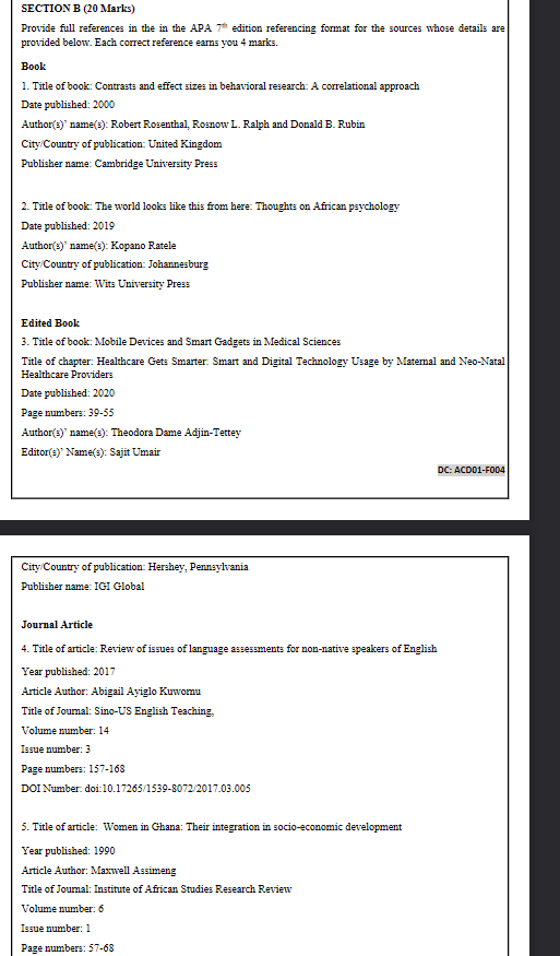 SECTION B (20 Marks) Provide full references in
