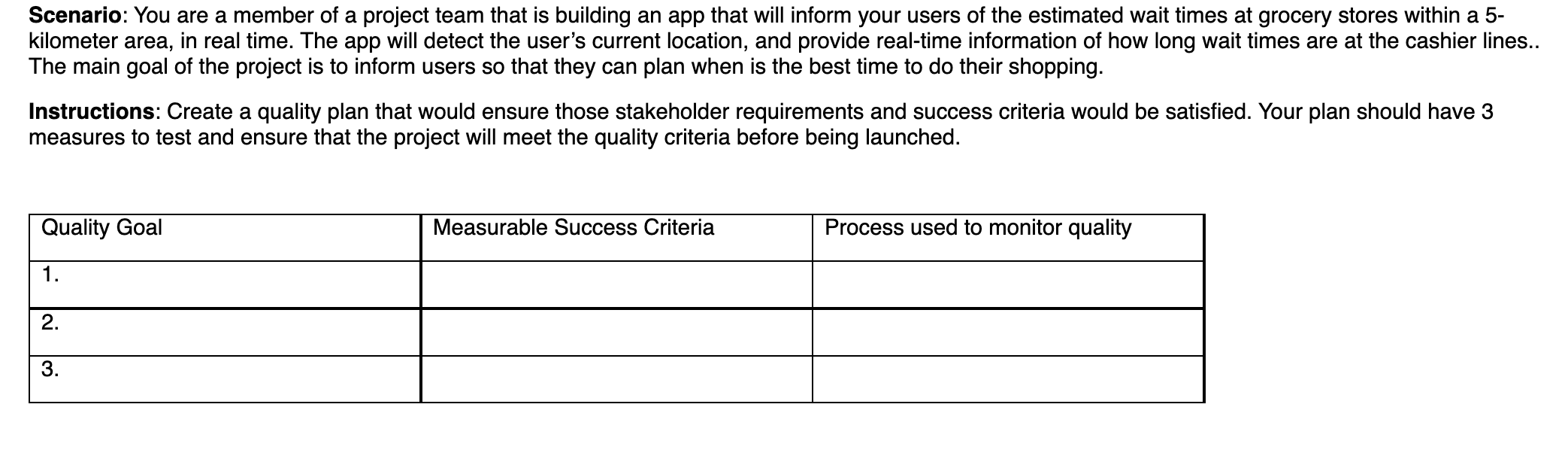 Scenario: You are a member of a project team that