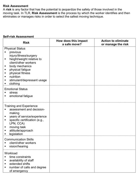 Risk Assessment A risk is any factor that has the