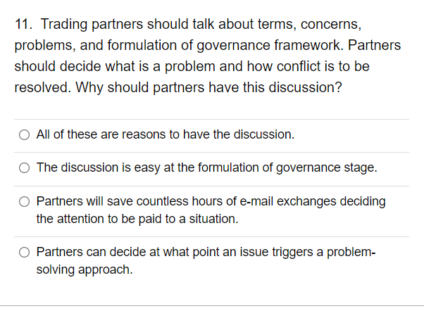 11. Trading partners should talk about terms,