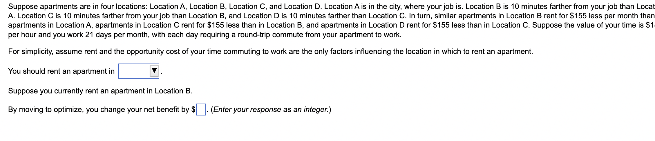 Suppose apartments are in four locations: