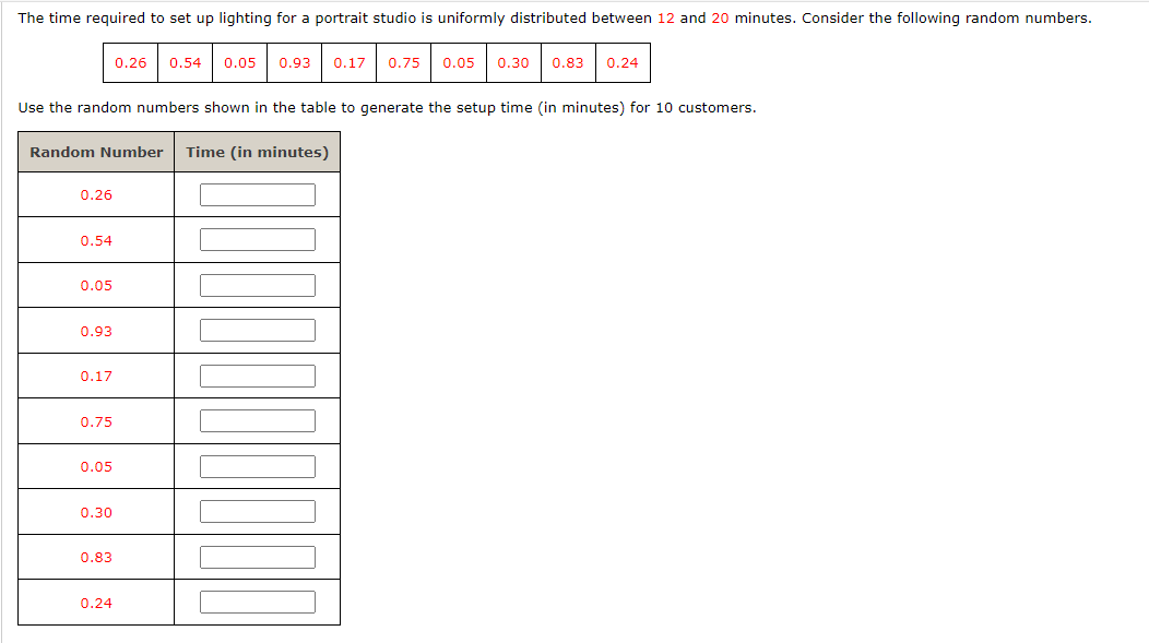 The time required to set up lighting for a