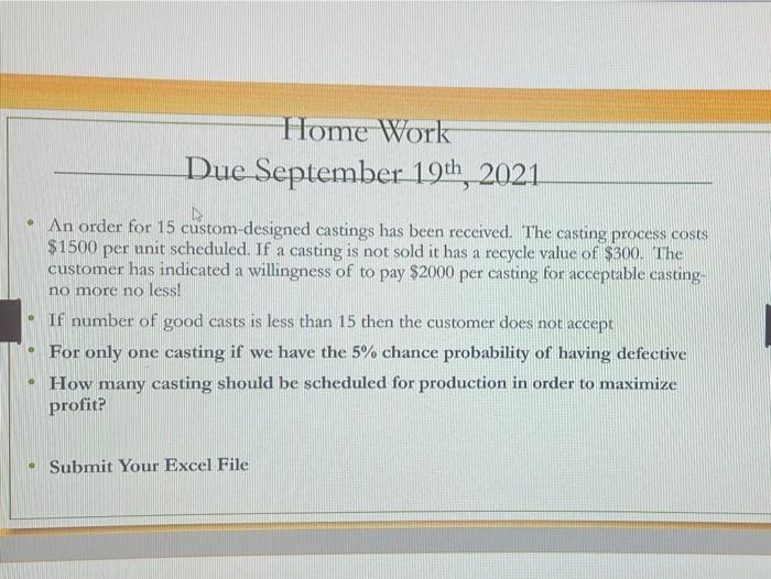 please solve this using excel and thank you Home