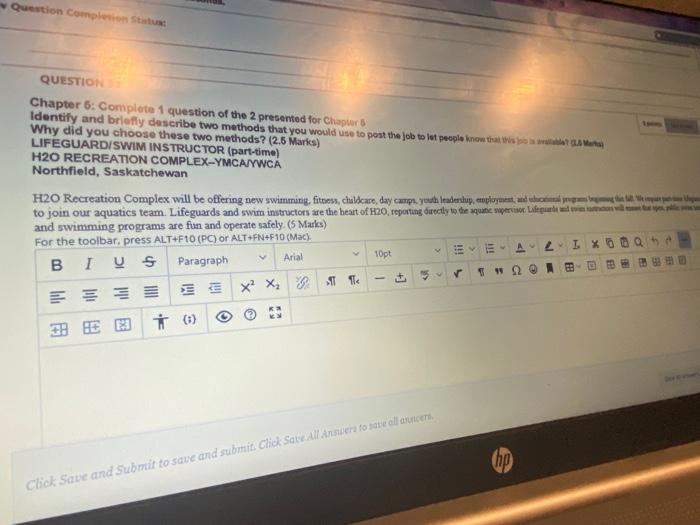 Chapter 6: Complete 1 question of the 2 presented