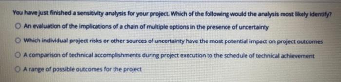 You have just finished a sensitivity analysis for