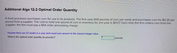 Additional Algo 12-2 Optimal Order Quantity A