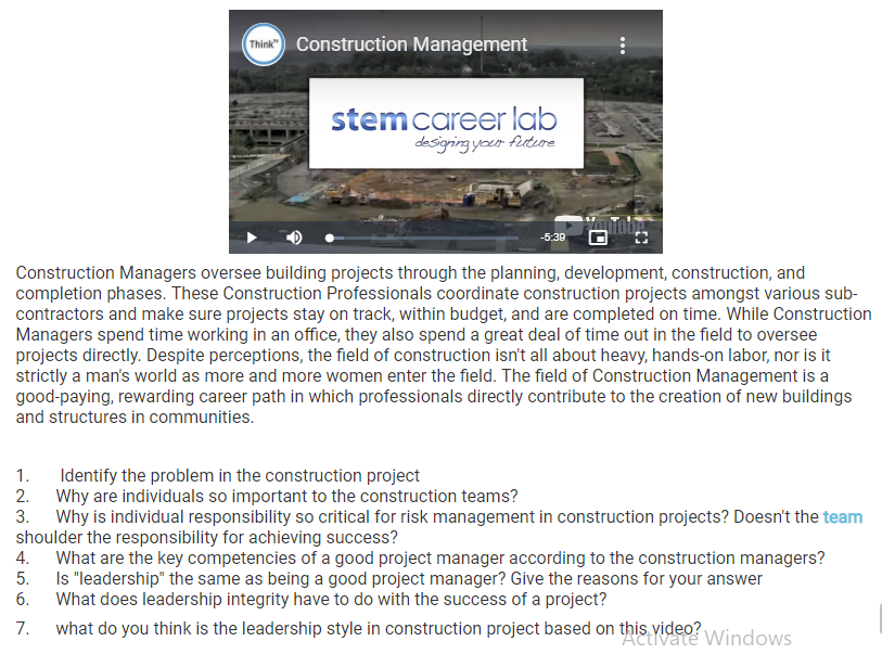 Construction Management stem career lab designing
