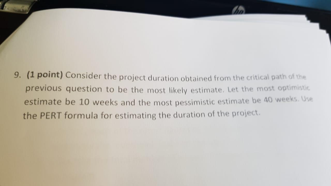 9. (1 point) Consider the project duration