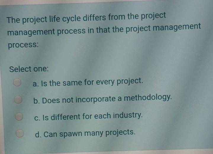 The project life cycle differs from the project