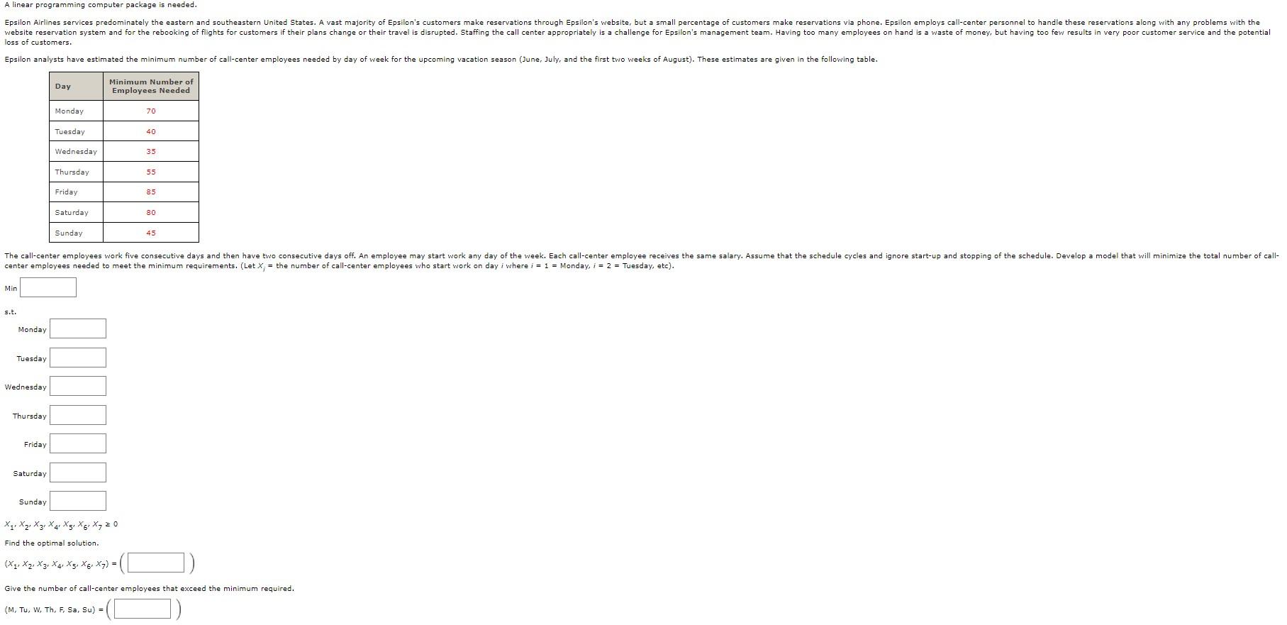 A linear programming computer package is needed.