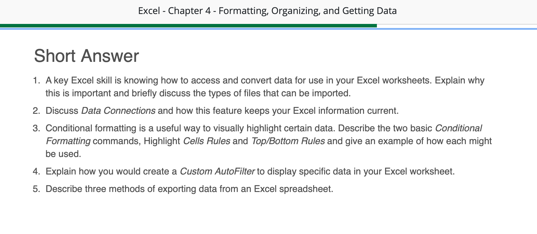 Excel - Chapter 4 - Formatting, Organizing, and