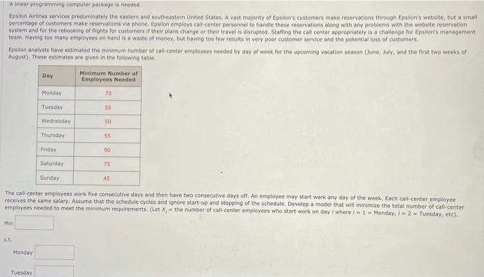 Alinear programming computer package is needed