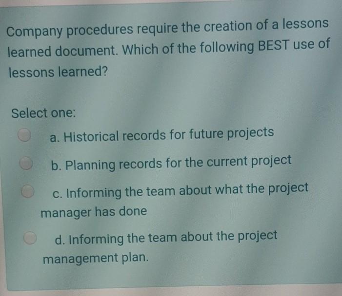 Company procedures require the creation of a